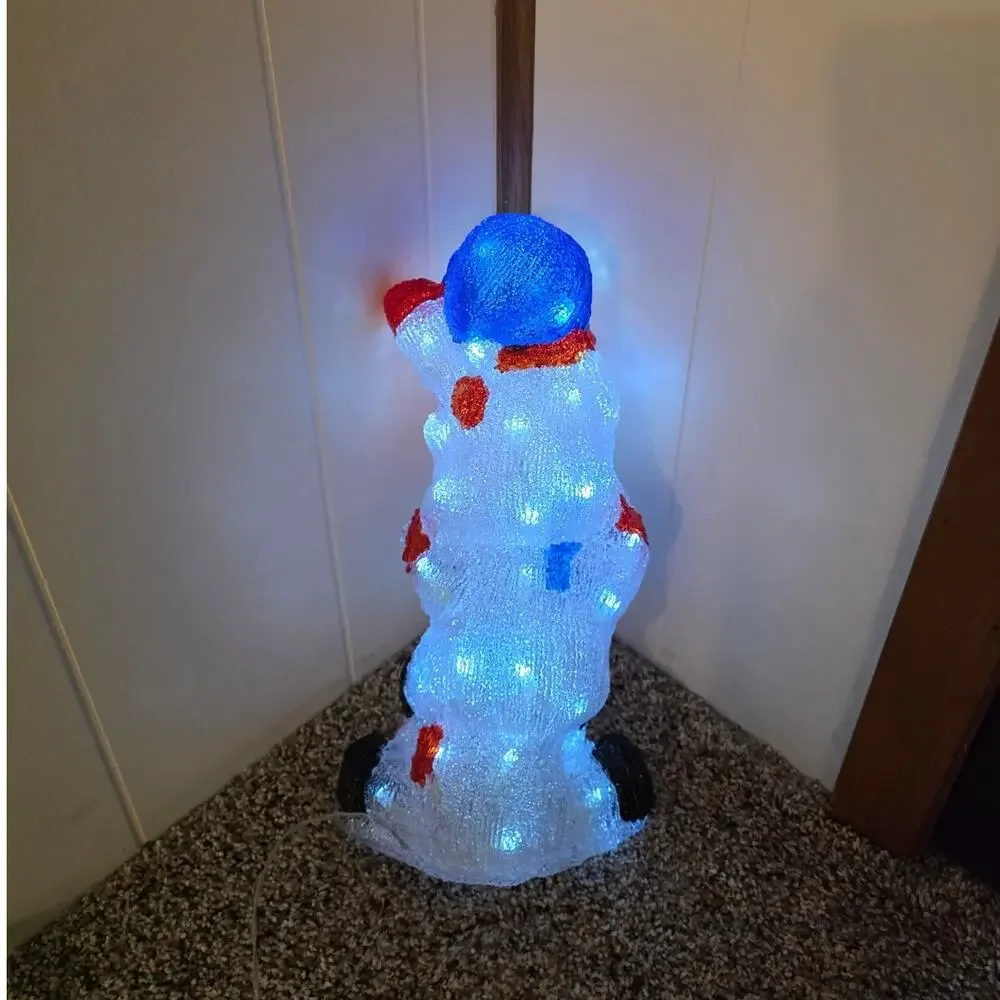 Vtg Seasons Design Stacked Acrylic White LED Light Up Snowmen Holiday Decor